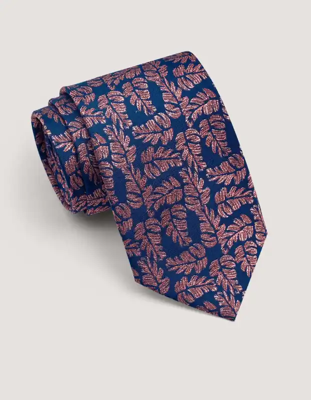 Copper and Navy Floral Print Tie - Brian Oak