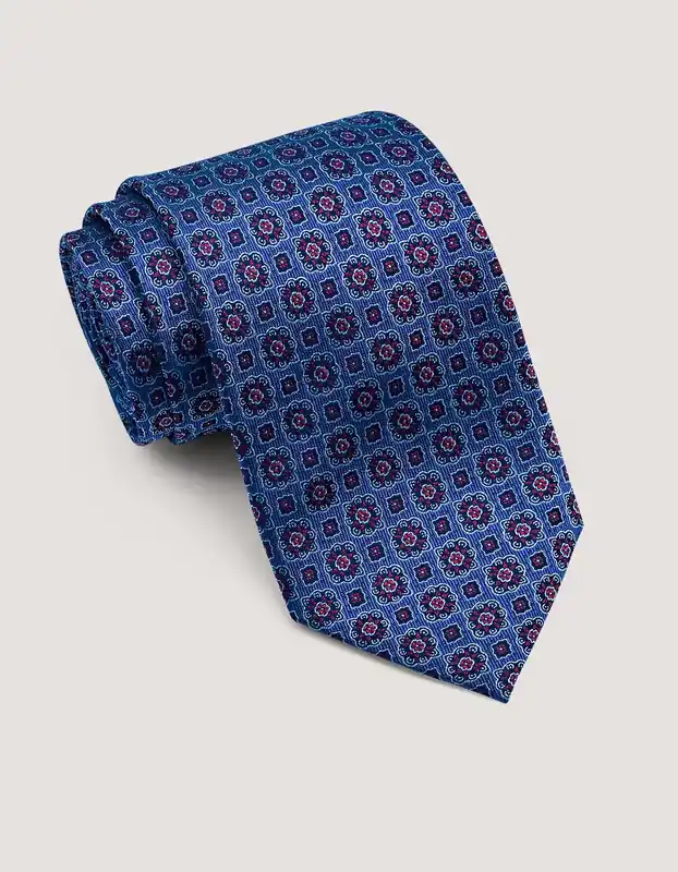 Berry Blue Silk Floral Tie - Brian Oak