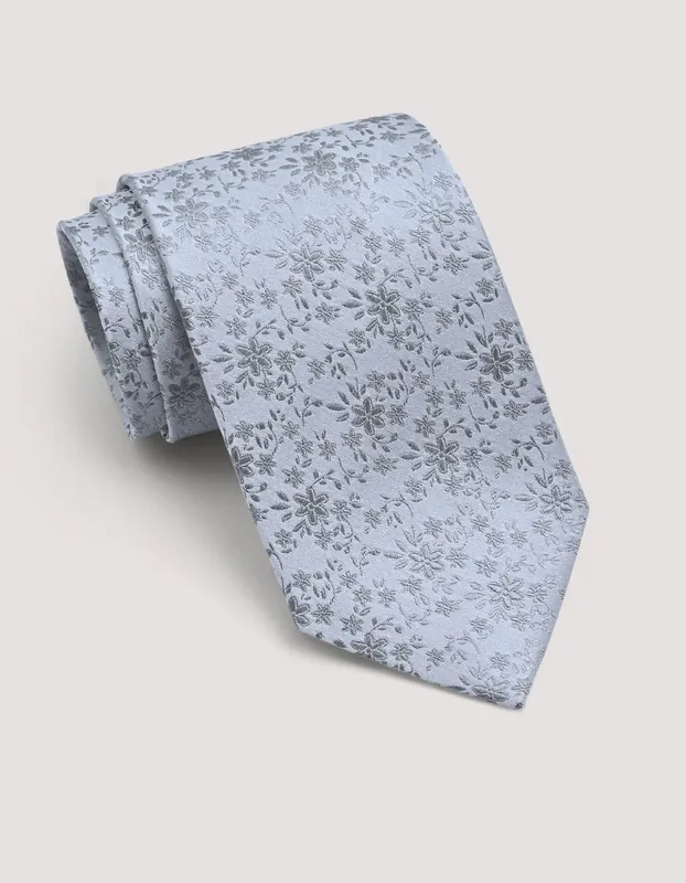Silver Floral Silk Tie - Brian Oak