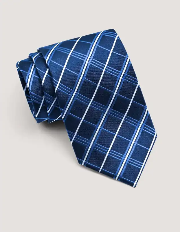 Navy Blue Check Silk Tie - Brian Oak