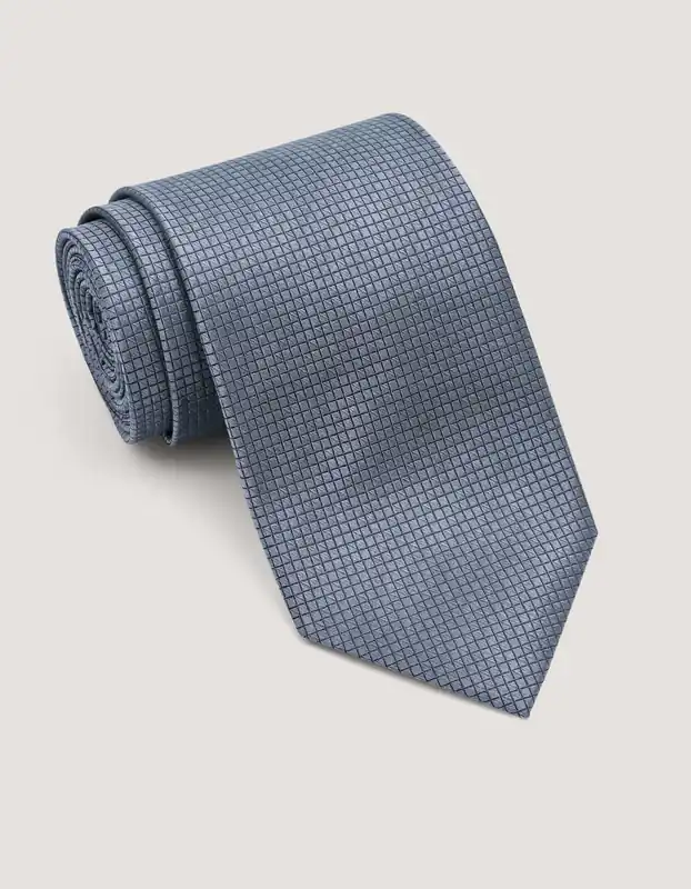 Metallic Grey Check Silk Tie - Brian Oak