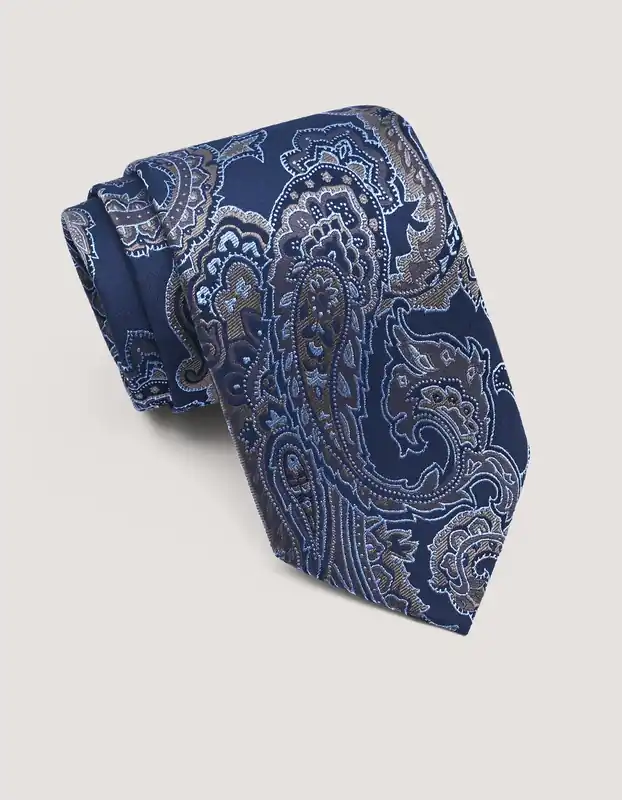 Blue and Bronze Paisley Silk Tie - Brian Oak