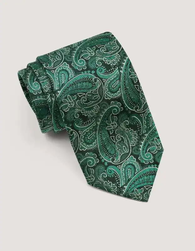 British Green Paisley Silk Tie - Brian Oak