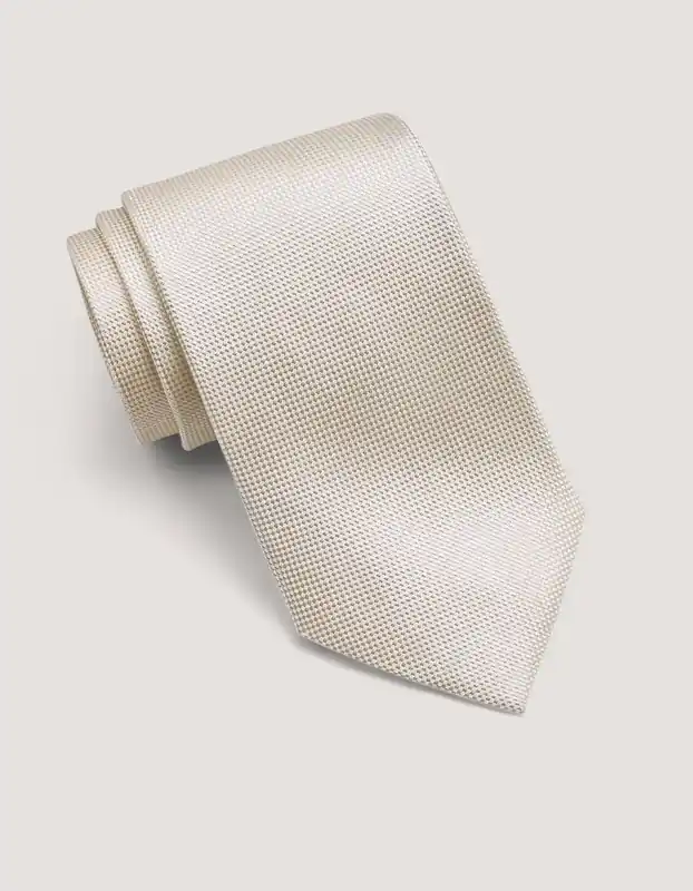 Self Printed Cream Silk Tie - Brian Oak