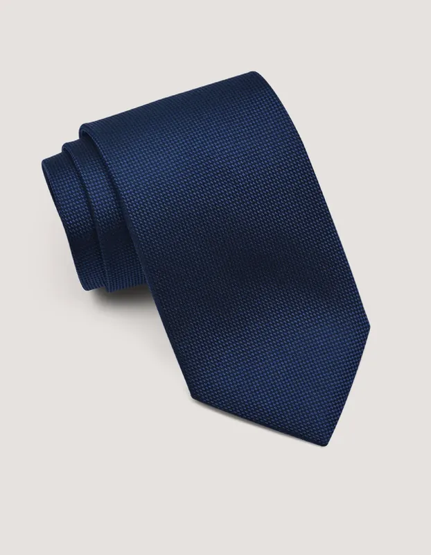 Navy Self Printed Silk Tie - Brian Oak