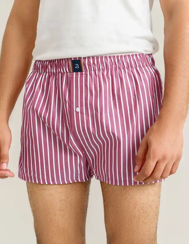 Maroon and White Striped Woven Boxer Short - Brian Oak