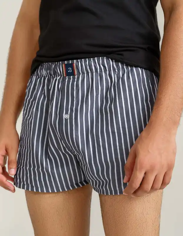 Charcoal Grey Striped Cotton Boxer - Brian Oak
