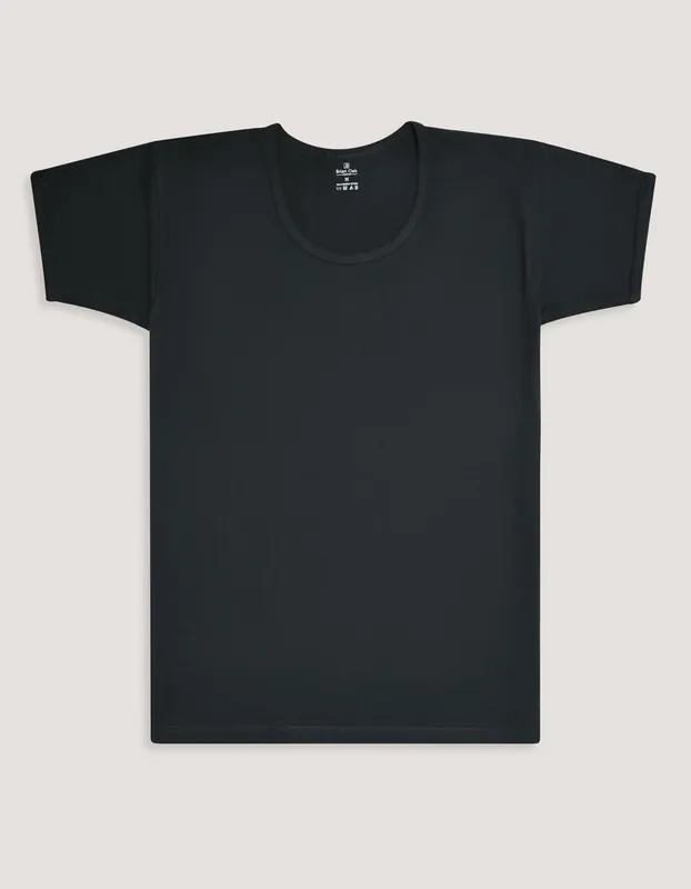 Black Regular Fit Half Sleeve 100% Cotton Vest - Brian Oak