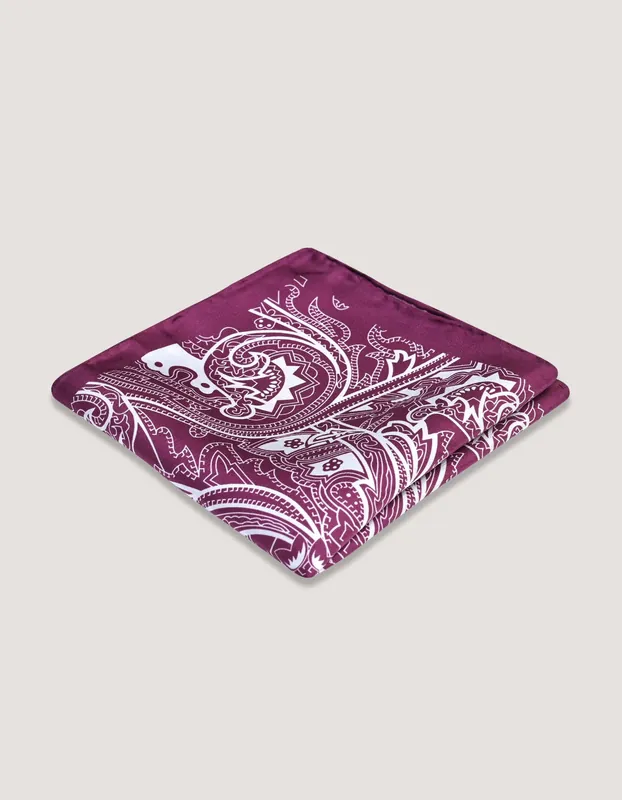 Geometric Print Burgundy Silk Pocket Square - Brian Oak