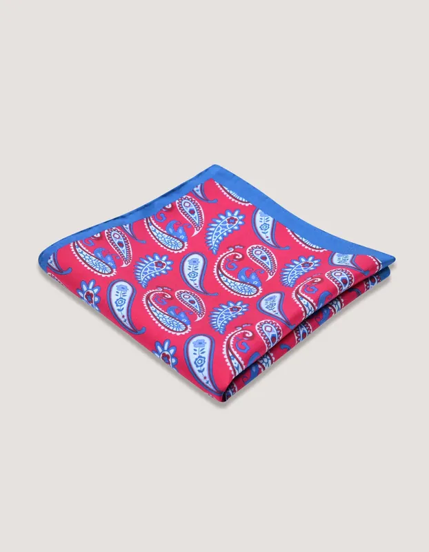 Crimson Red Paisley Print Pocket Square - Brian Oak