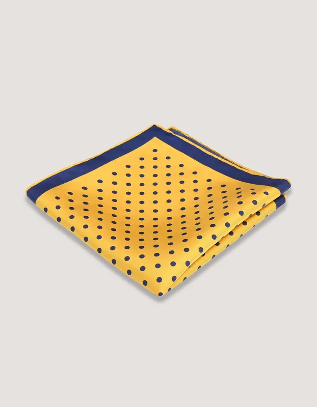 Yellow Polka Dot Silk Pocket Square - Brian Oak