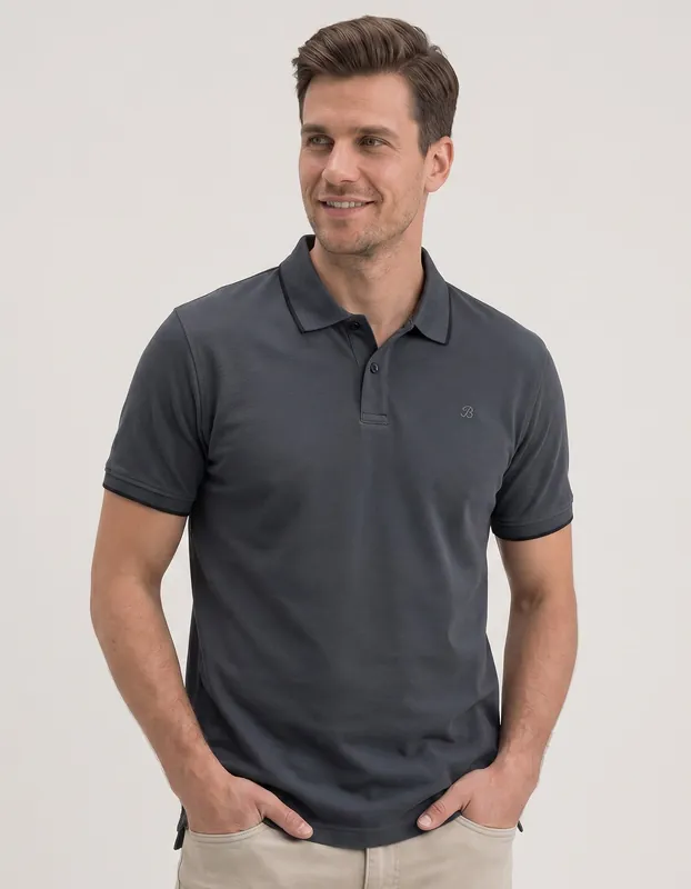 Charcoal Grey Pique Polo Shirt - Brian Oak