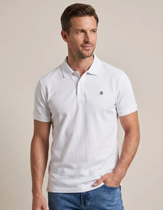 White Regular Fit Cotton Polo Shirt - Brian Oak