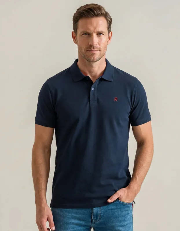 Navy Regular Fit Cotton Polo Shirt - Brian Oak