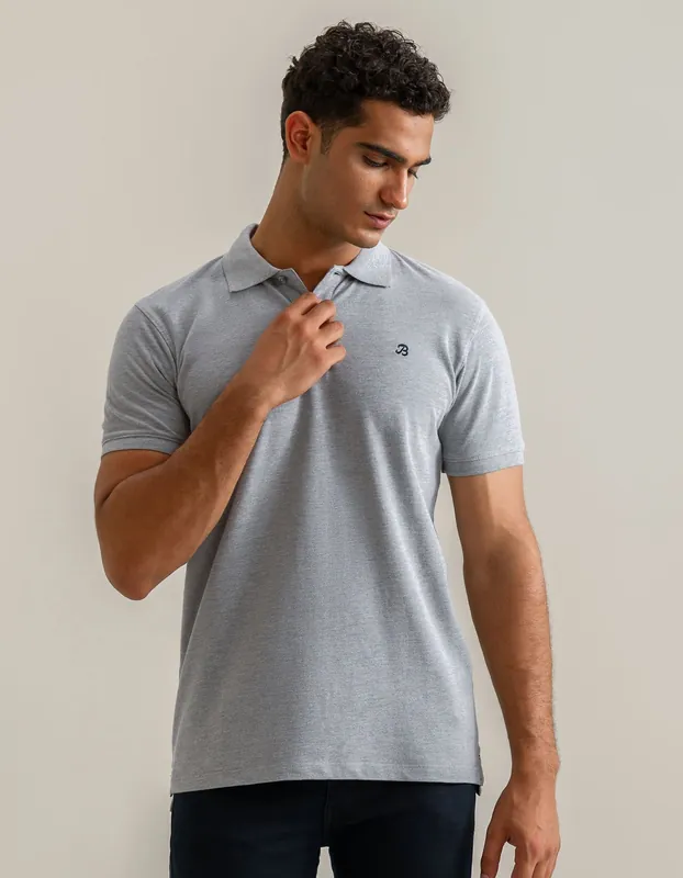 Heather Grey Regular Fit Cotton Polo Shirt - Brian Oak