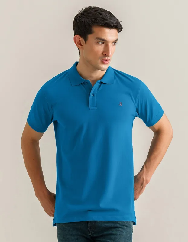 Turquoise Regular Fit Cotton Polo Shirt - Brian Oak