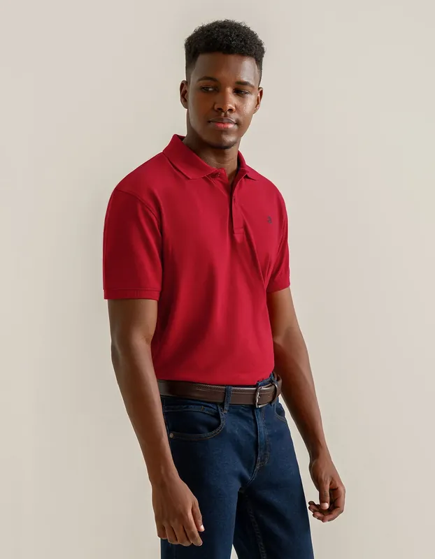 Red Regular Fit Cotton Polo Shirt - Brian Oak