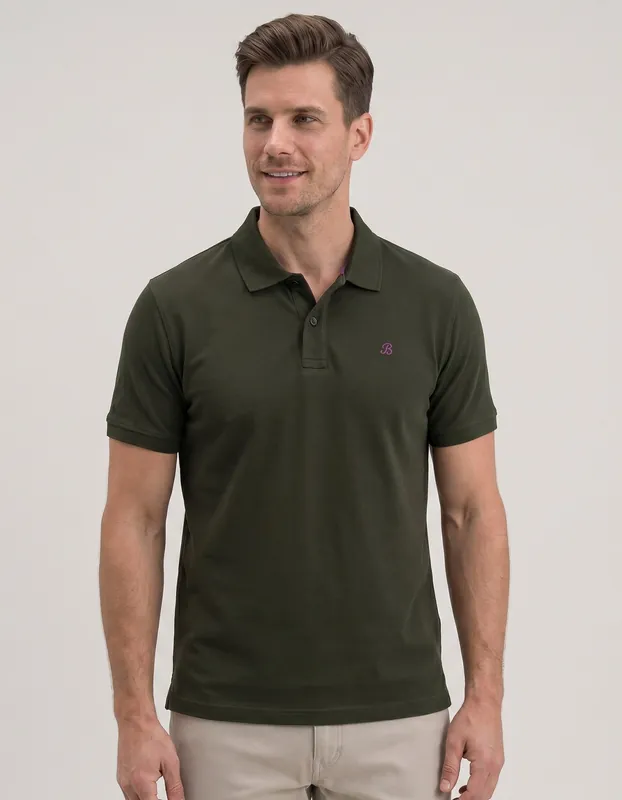 Olive Green Regular Fit Cotton Polo Shirt - Brian Oak