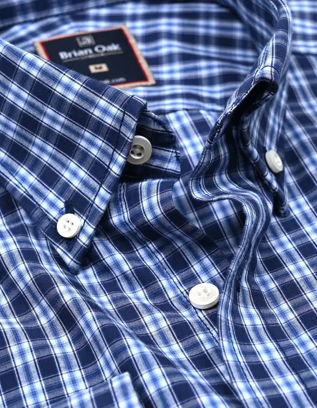 Navy Blue Casual Check Shirt - Brian Oak