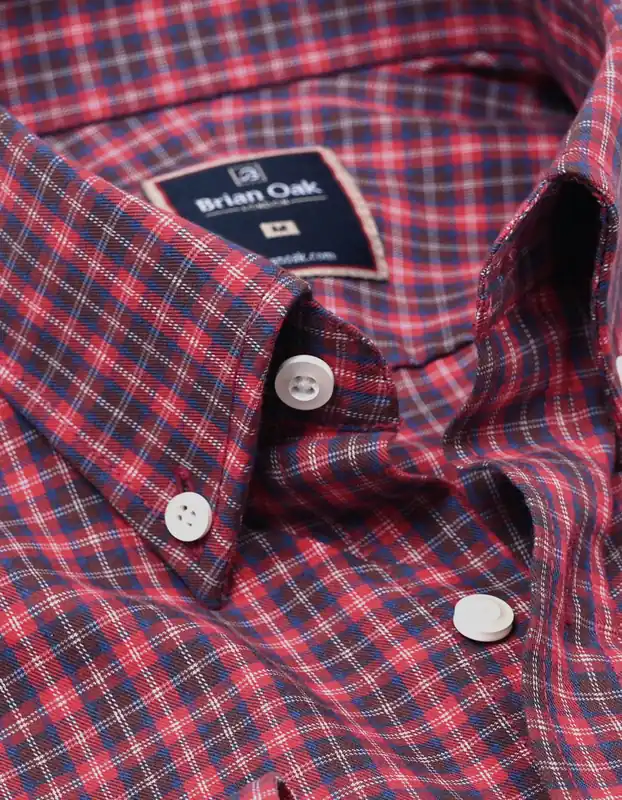 Easy Care Casual Red Check Shirt - Brian Oak