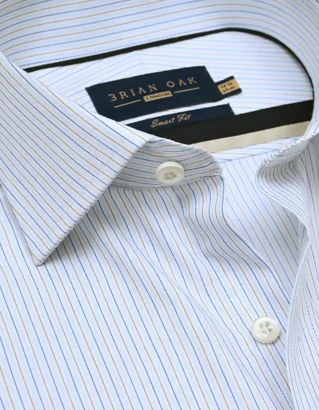 Striped Cotton Dress Shirt – Blue and Mustard - Brian Oak