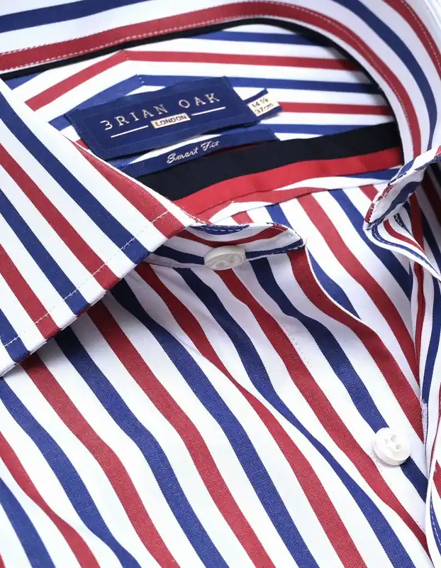 Royal Blue and Red Striped Formal Shirt - Brian Oak