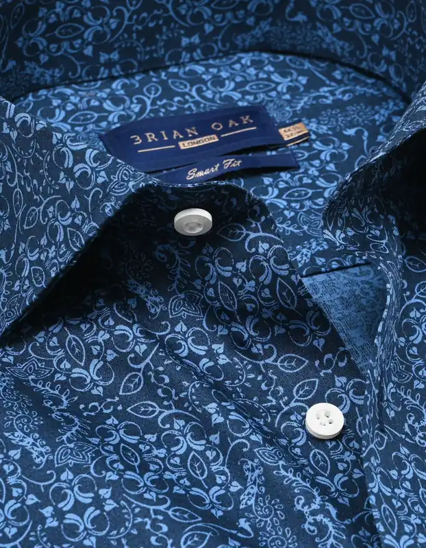 Patterned Dress Shirt – Navy and Blue - Brian Oak