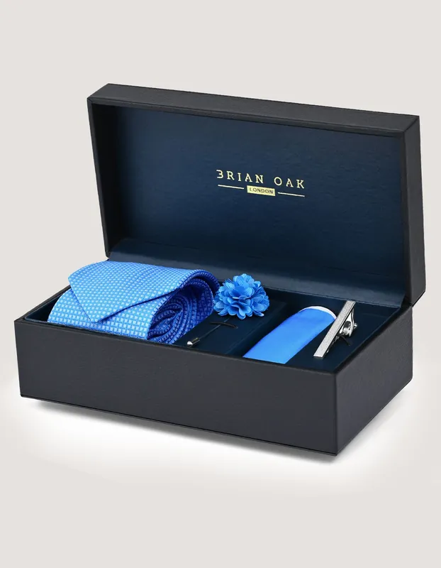 Sky Blue Checked Tie Set - Brian Oak