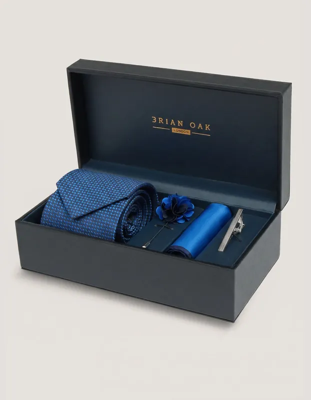 Premium Navy Geometric Accessory Box - Brian Oak