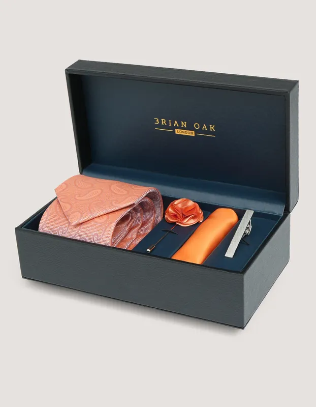 Exotic Orange Paisley Tie Set - Brian Oak
