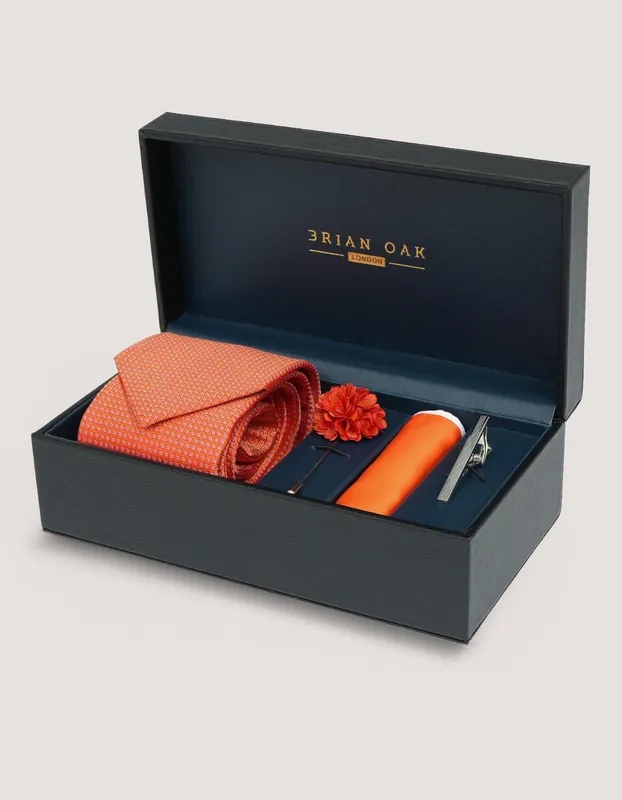 Orange Geometric Tie Set - Brian Oak
