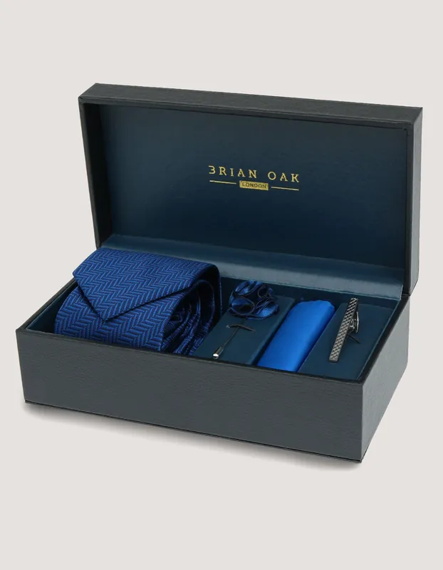 Geometric Patterned Tie Set - Navy