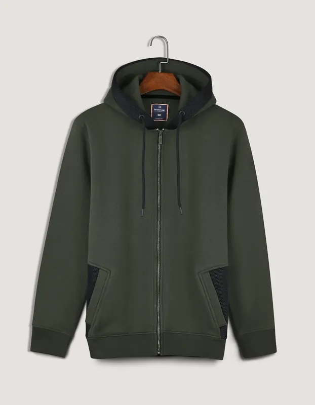 Plain Moss Full Zip Fleece Hoodie - Brian Oak