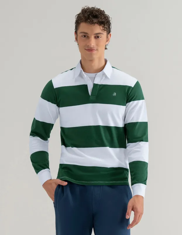 White and Green Striped Rugby Shirt - Brian Oak