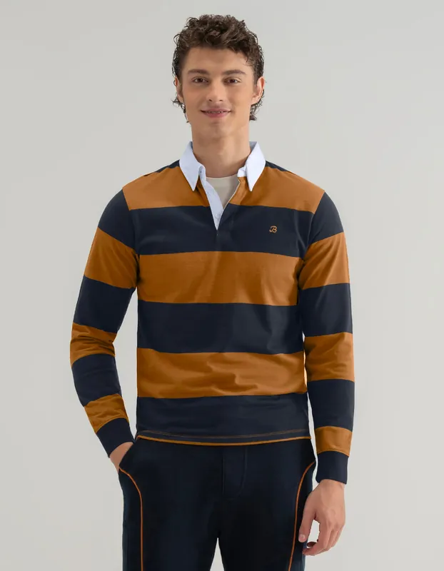 Mustard and Navy Striped Rugby Shirt - Brian Oak