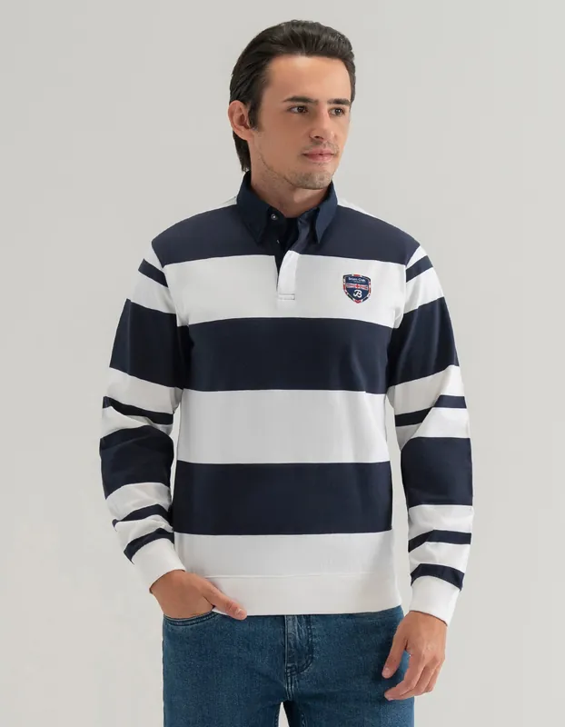 Navy and White Striped Rugby Shirt - Brian Oak