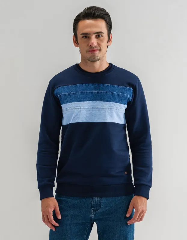 Modern Panelled Navy Fleece Sweatshirt - Brian Oak