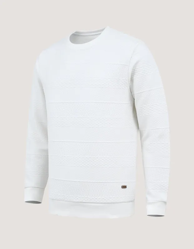 Off White Textured Jacquard Sweatshirt - Brian Oak