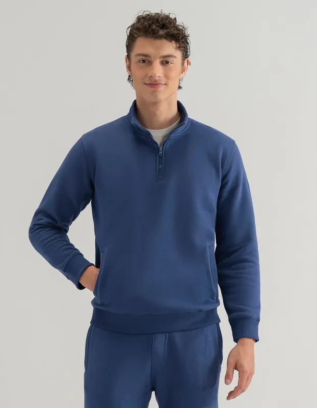 Mid Blue Mock Neck Fleece Zipper - Brian Oak