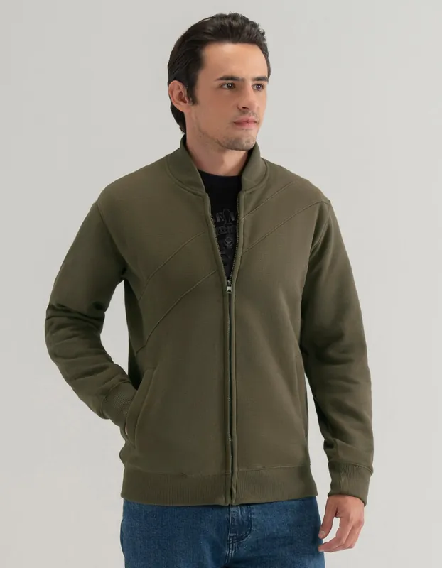 Olive Textured Mock Neck Zipper - Brian Oak