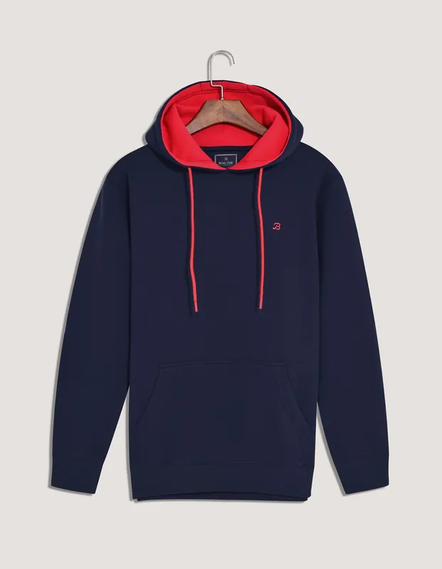 Navy and Red Fleece Pullover Hoodie - Brian Oak