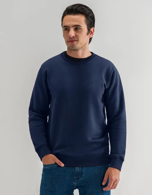 Navy Crew Neck Fleece Sweatshirt - Brian Oak