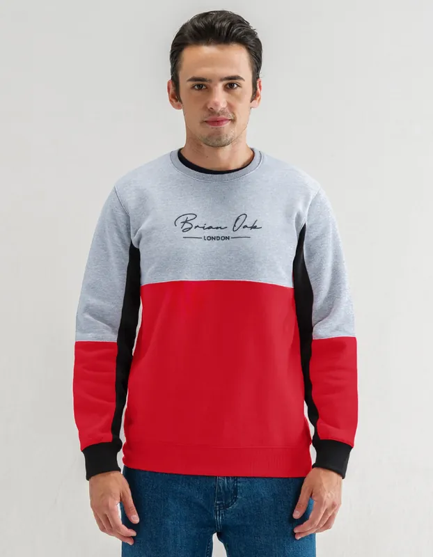 Heather Grey and Red Colour Block Sweatshirt - Brian Oak