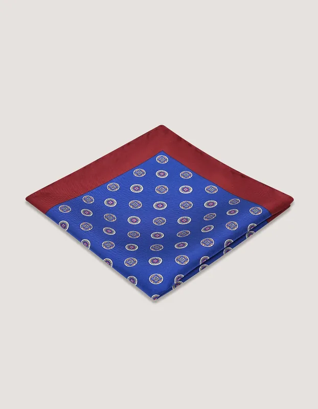 Royal Blue Geometric Patterned Silk Pocket Square - Brian Oak