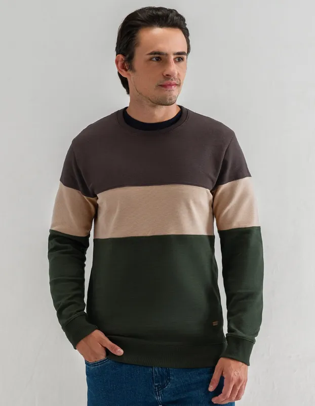 Textured Colour Block Sweatshirt – Brown - Brian Oak