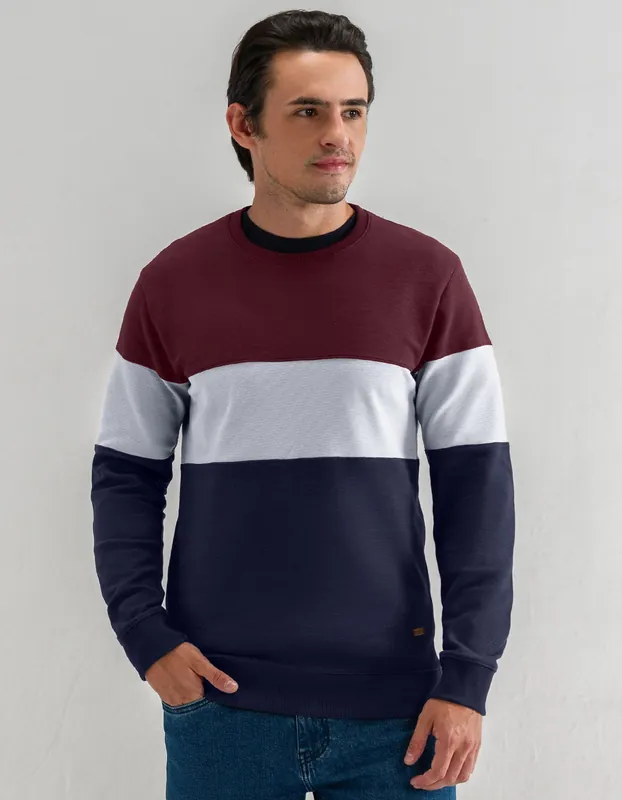 Textured Colour Block Sweatshirt – Maroon - Brian Oak