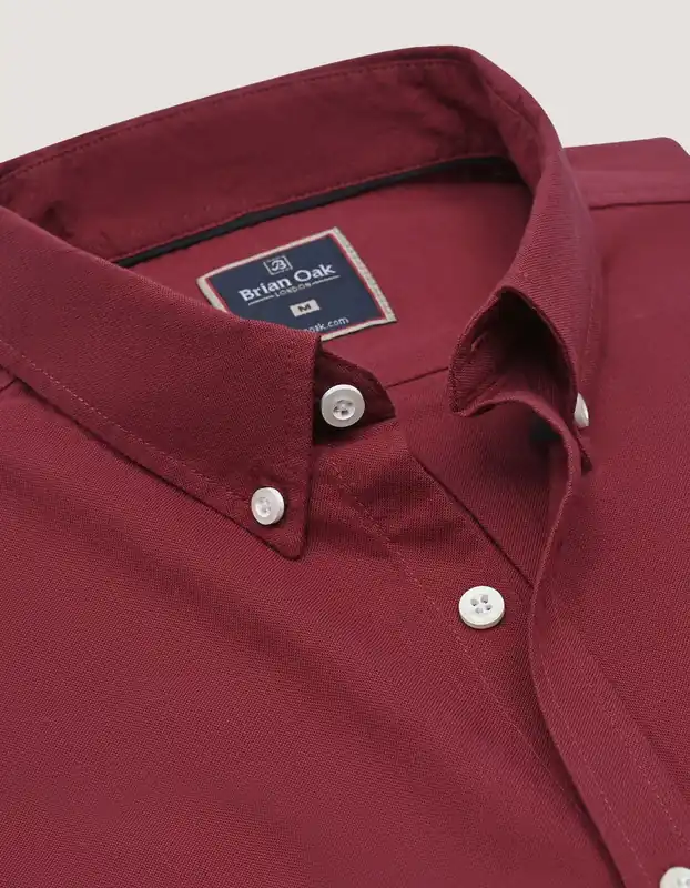 Maroon Long Sleeve Button Down Collar Shirt - Brian Oak