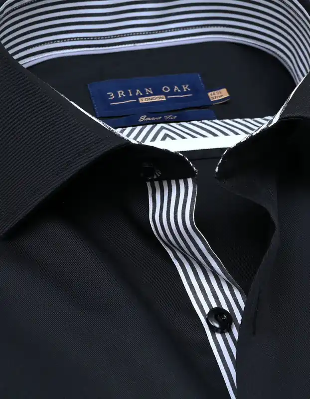 Easy Care Designer Black Satin Shirt - Brian Oak