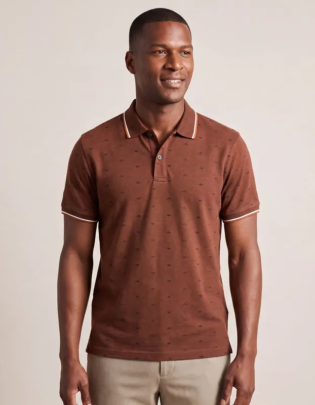 Rust Printed Cotton Polo Shirt - Brian Oak