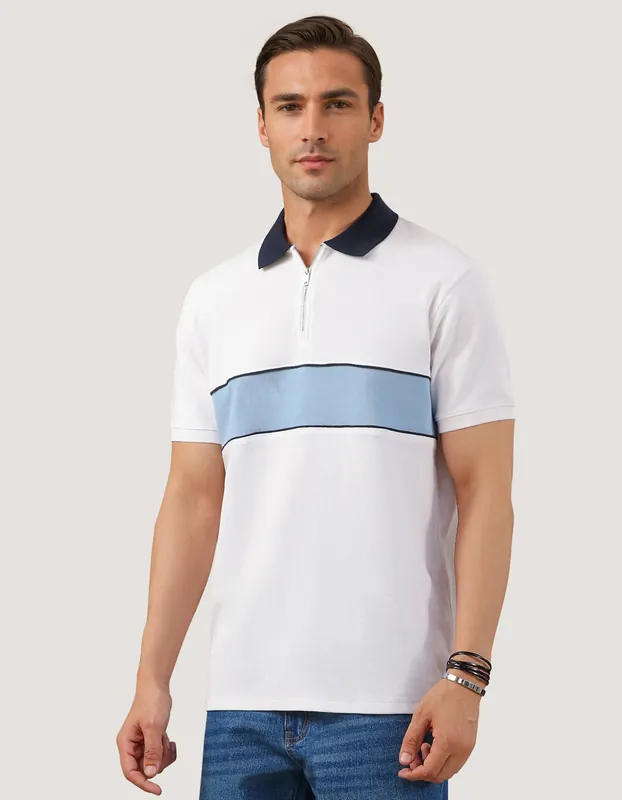 White Zip Neck Polo Shirt - Brian Oak